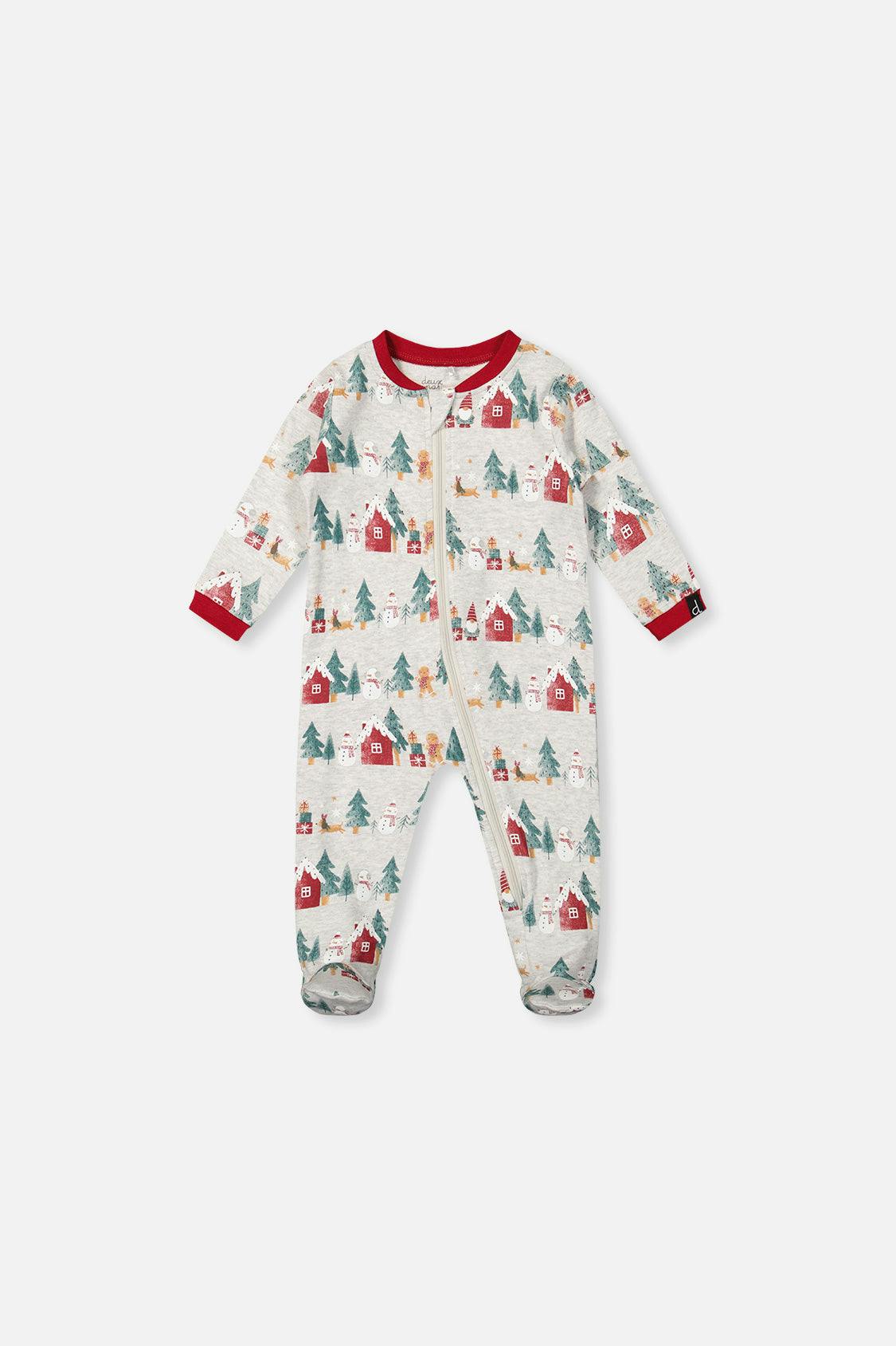 Baby Organic Cotton One Piece Christmas Pajama Beige Christmas Print