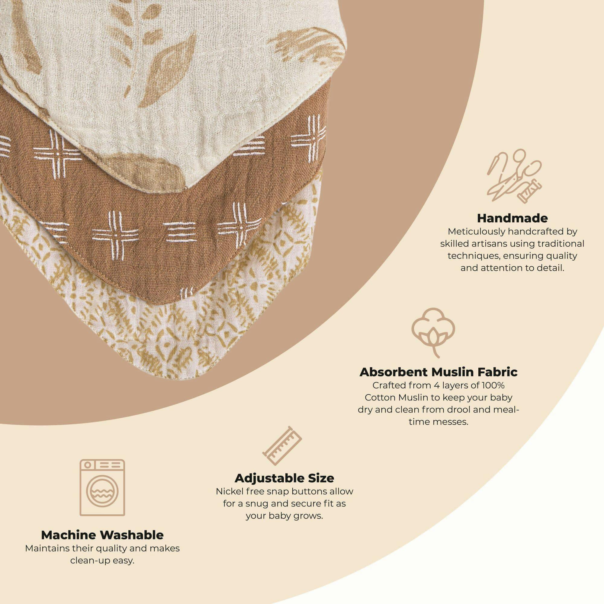 Kendi 3-pc. Muslin Baby Bib Set (Safari Animal)
