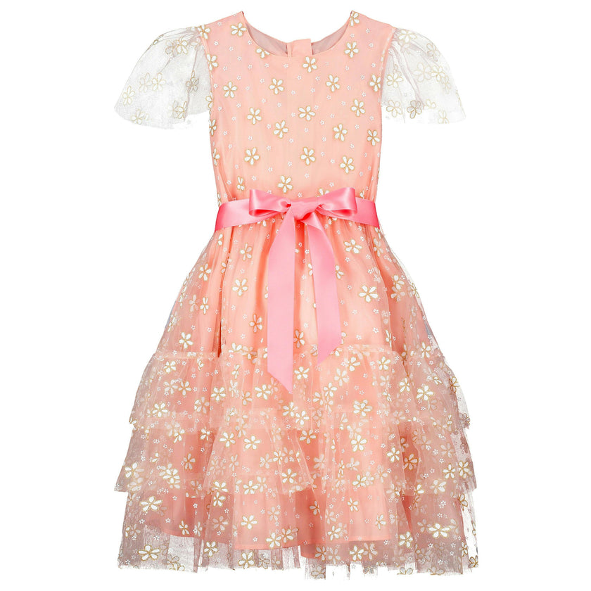Cinderella Pink & Gold Blossom Tulle Girls Party Dress