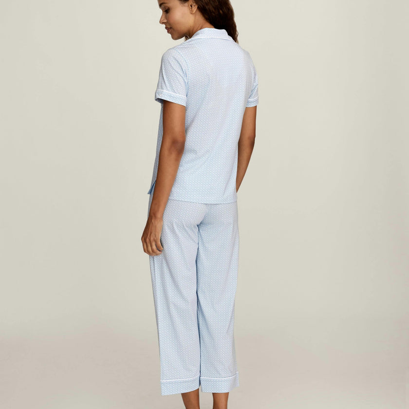Women's Lightweight Pima Cropped Pajama Set in Periwinkle Geo
