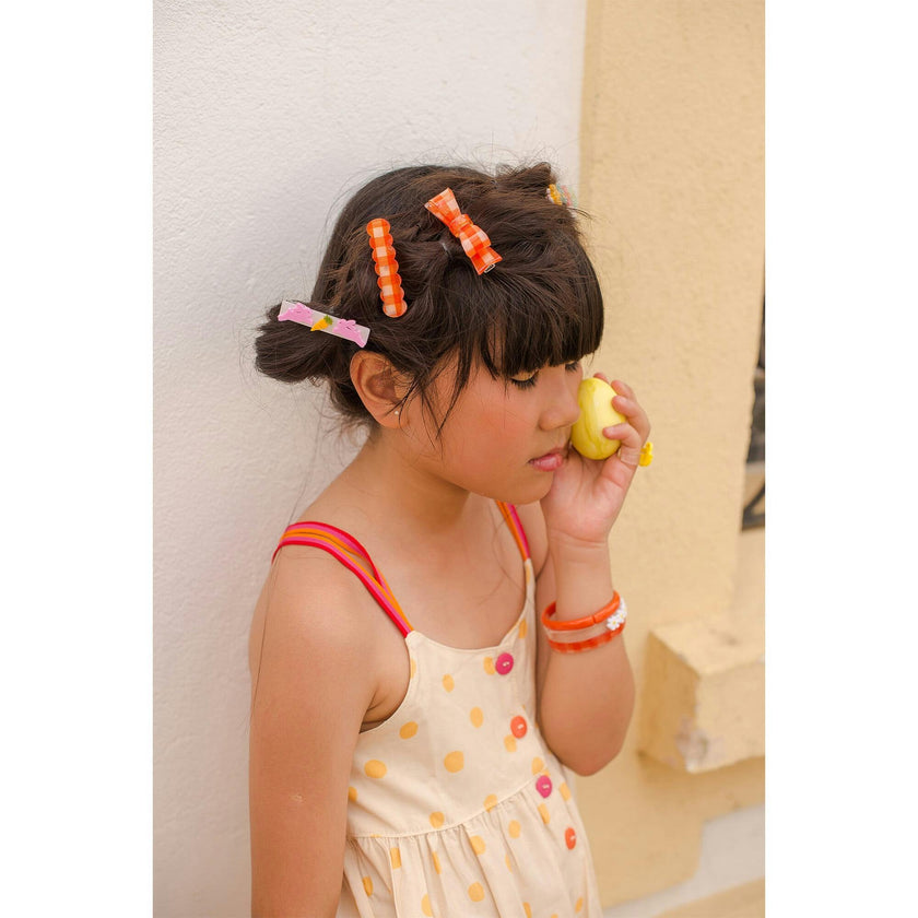 Bunnies Orange Checkered Bow Hair Clips