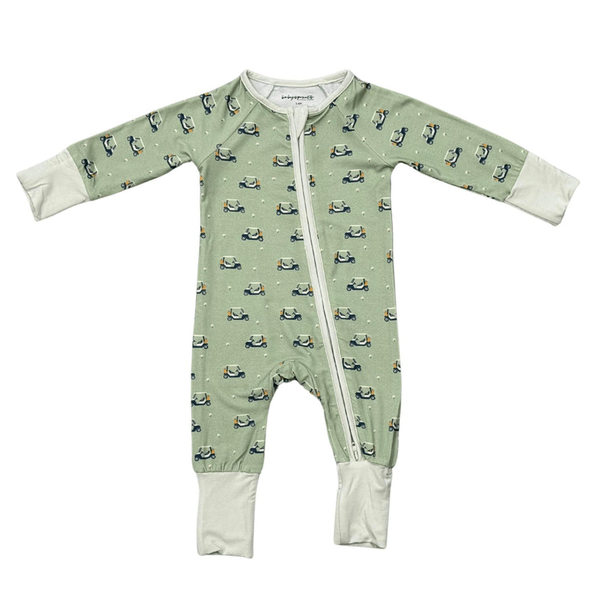 Baby Boy Long Sleeve Zip Romper in Golf Cart