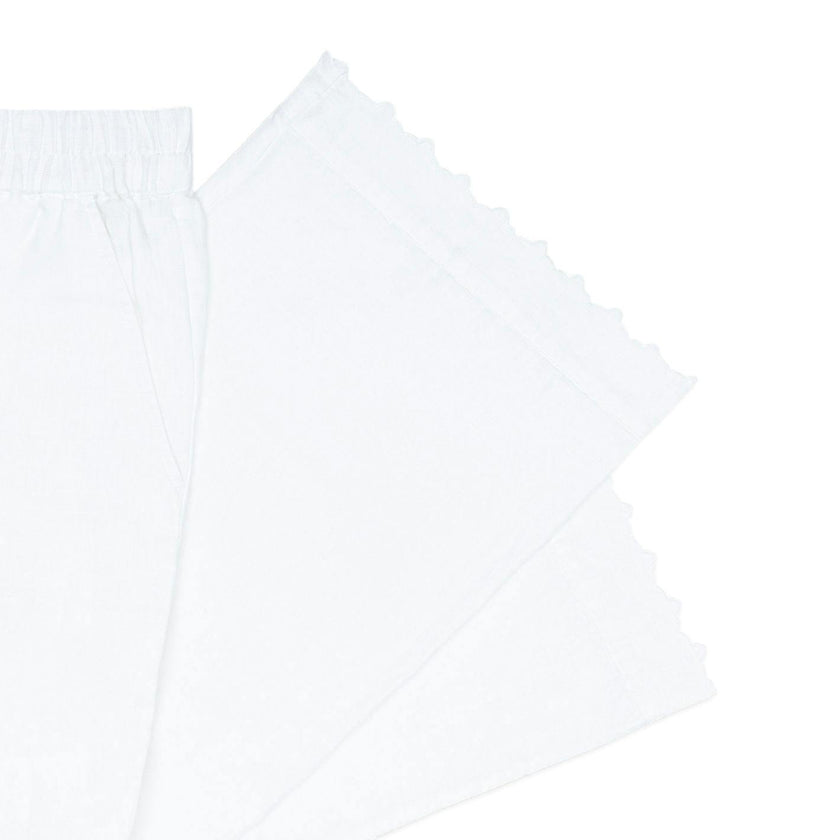 women's white scalloped linen beach pant
