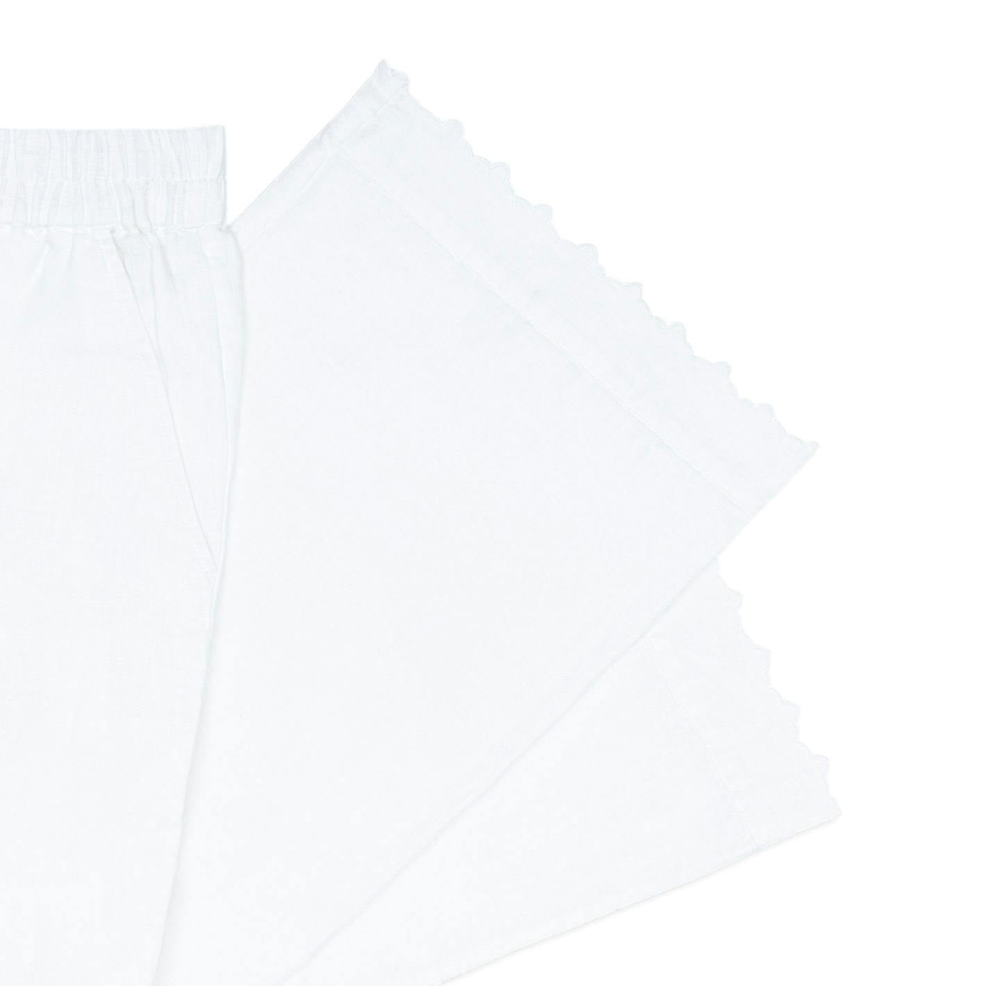 women's white scalloped linen beach pant
