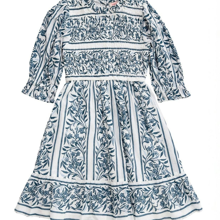 Mini Danielle Dress in Blue Linear Print