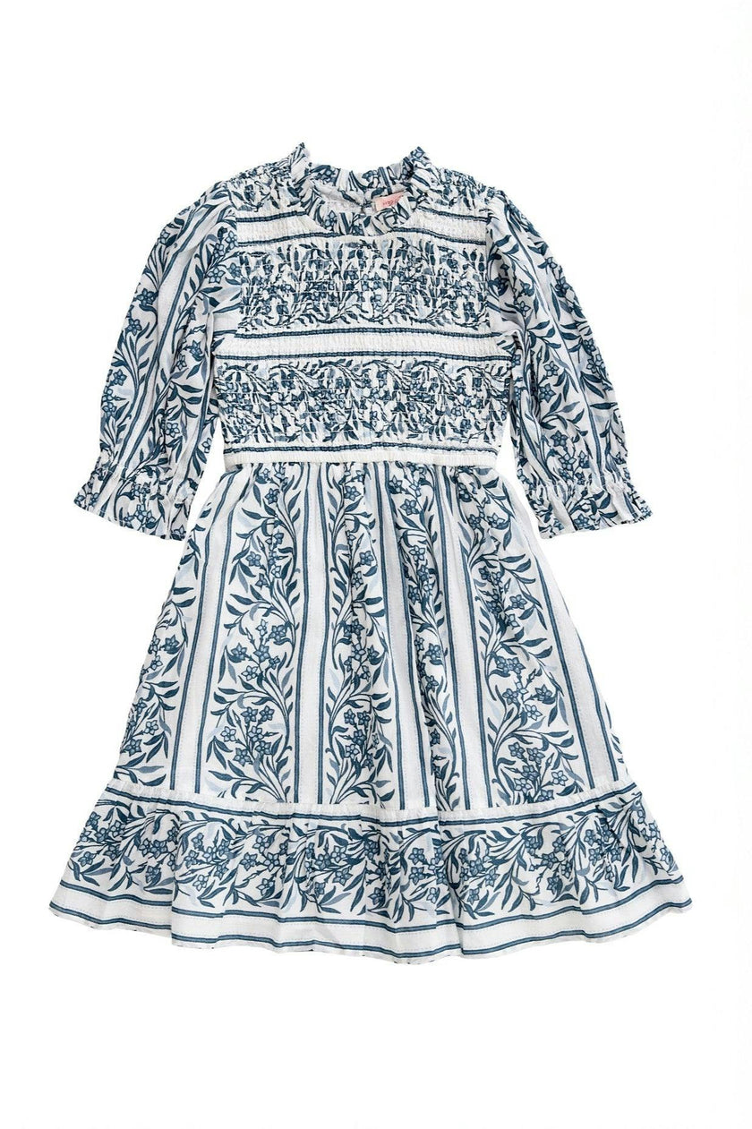 Mini Danielle Dress in Blue Linear Print