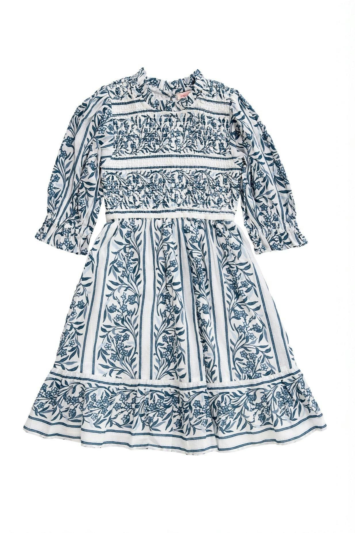 Mini Danielle Dress in Blue Linear Print
