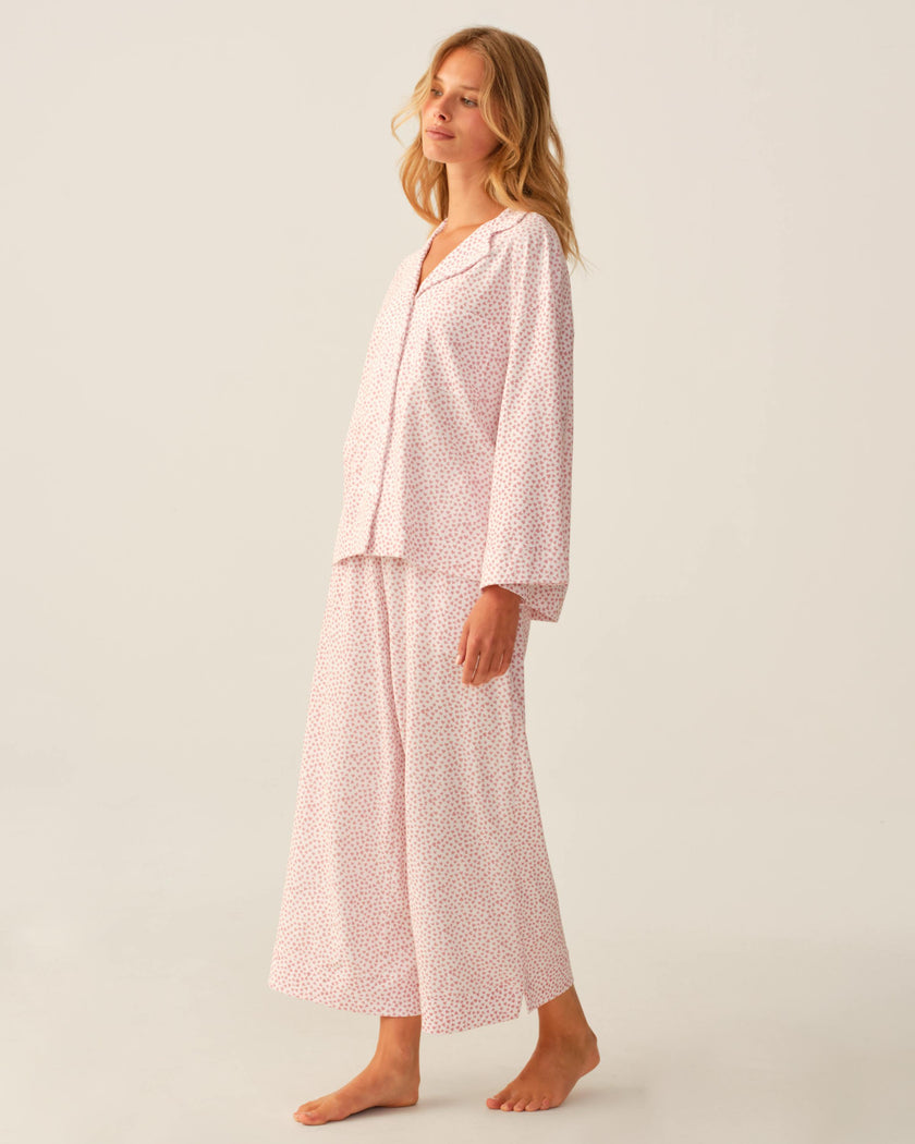 The Olivia Wide Leg Pima Pajama Set in Sweethearts