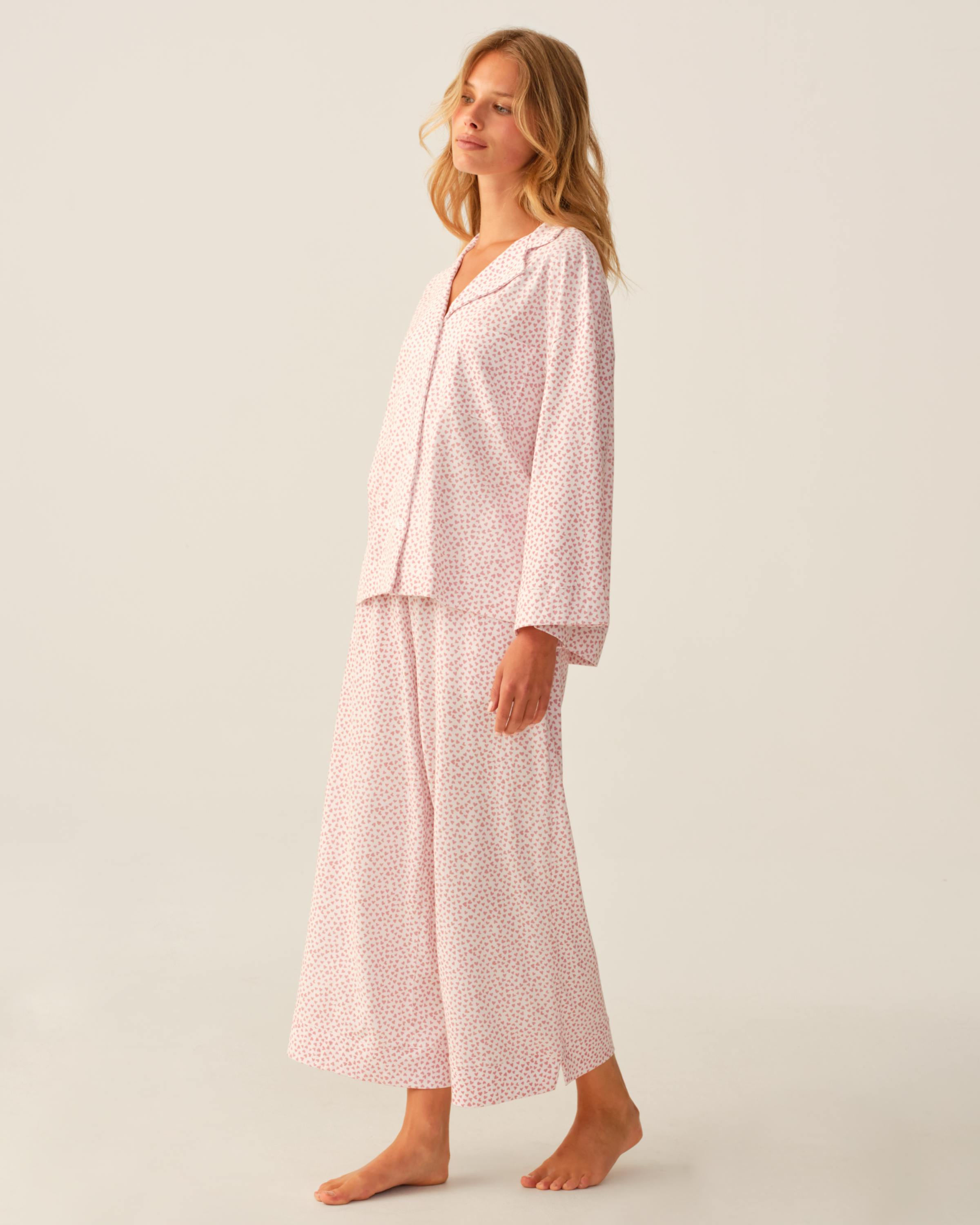 The Olivia Wide Leg Pima Pajama Set in Sweethearts