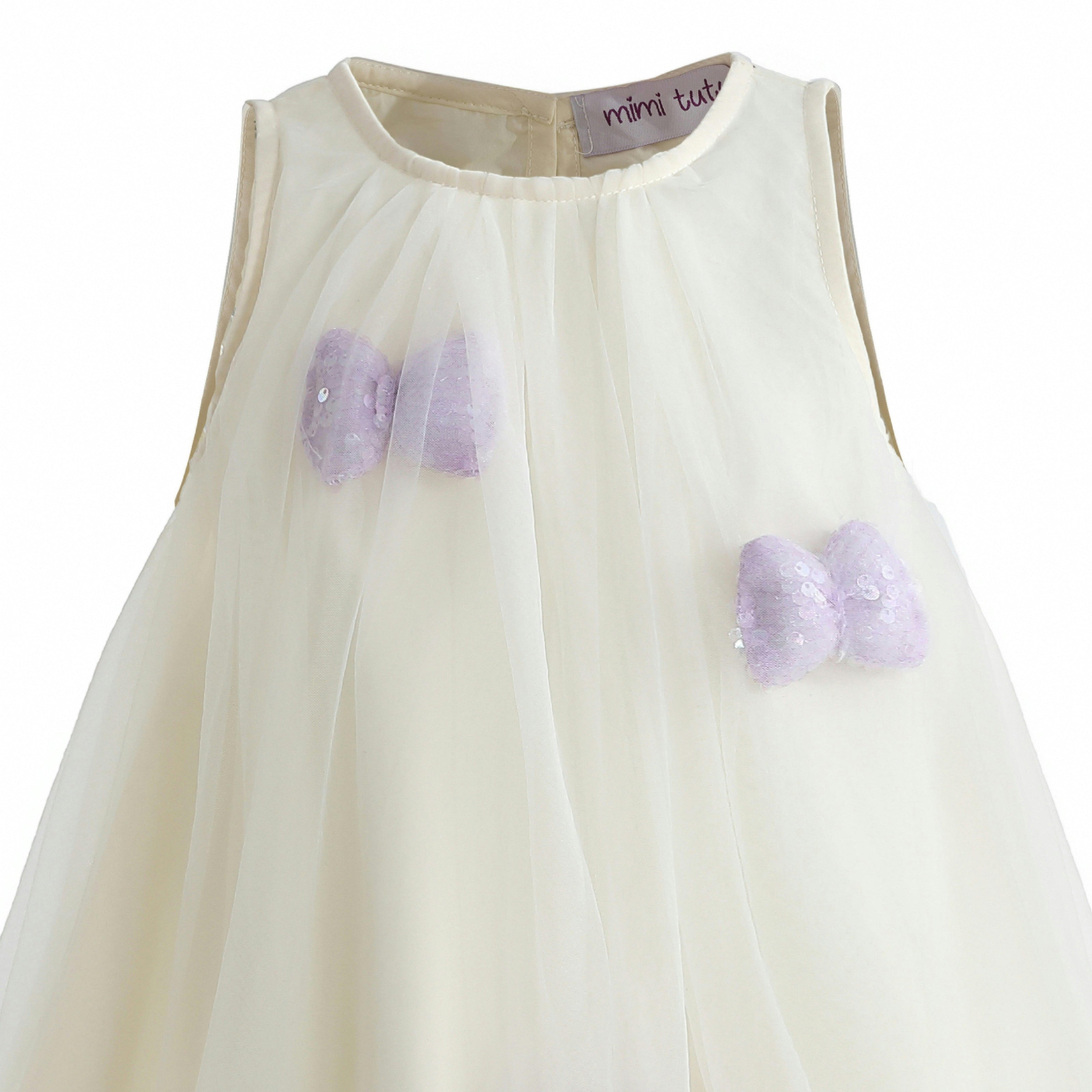 Cream & Purple Nayara Bow Dress