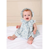 Audrey Toile Capped Sleeve Hand Smocked Dress with Bloomers in Blue (3-12mths)