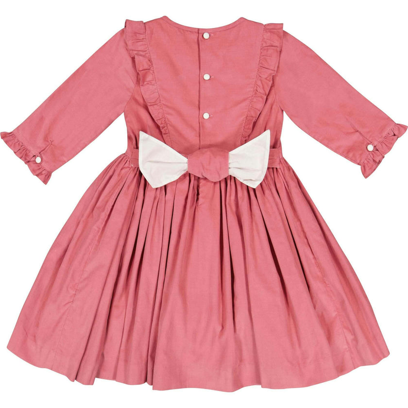 Angele Pink Corduroy Long Sleeve Smocked Dress