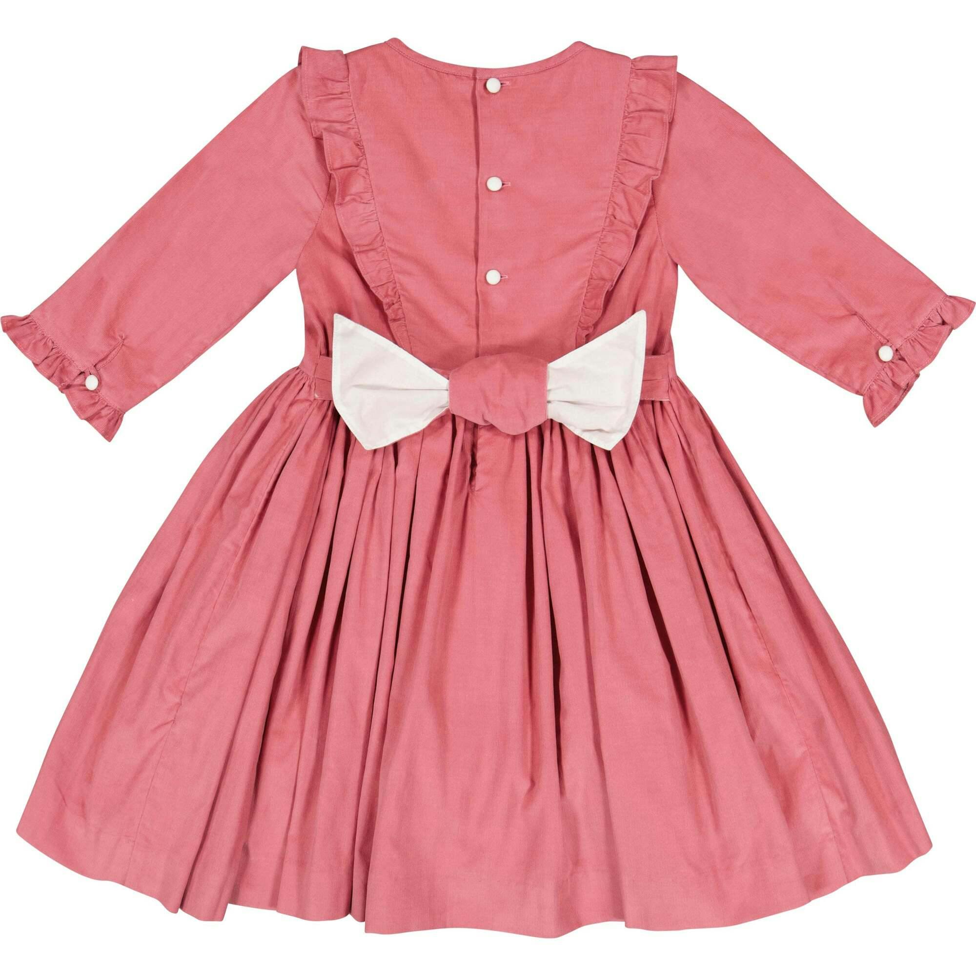 Angele Pink Corduroy Long Sleeve Smocked Dress