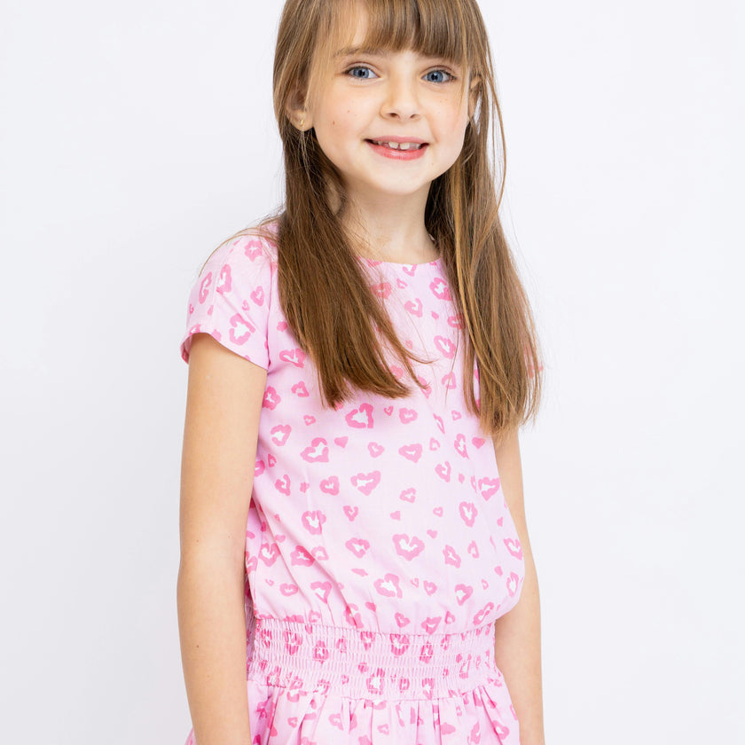 Leopard Hearts Tween Smock Waist Dress