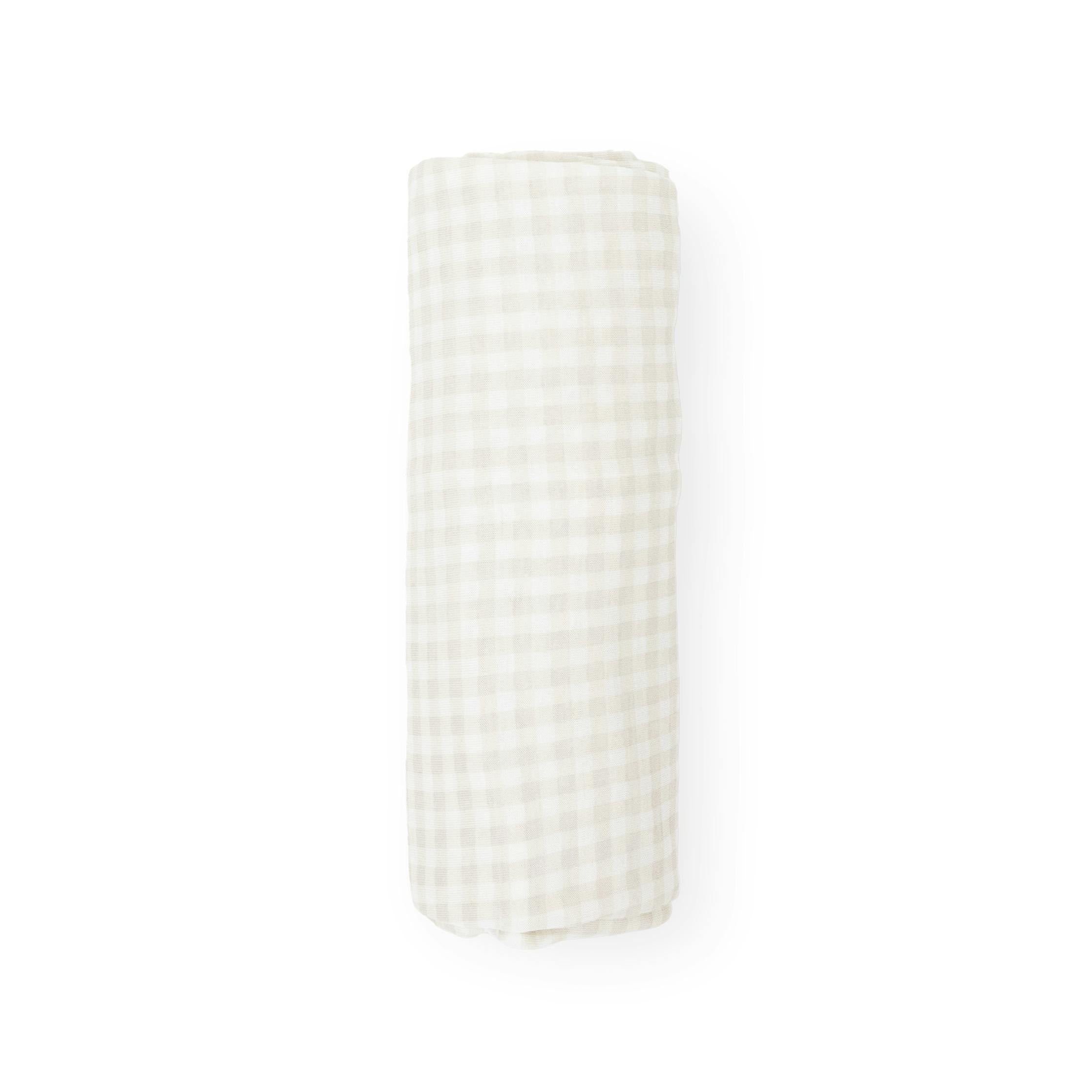 Stretch Knit Swaddle Blanket - Tan Gingham