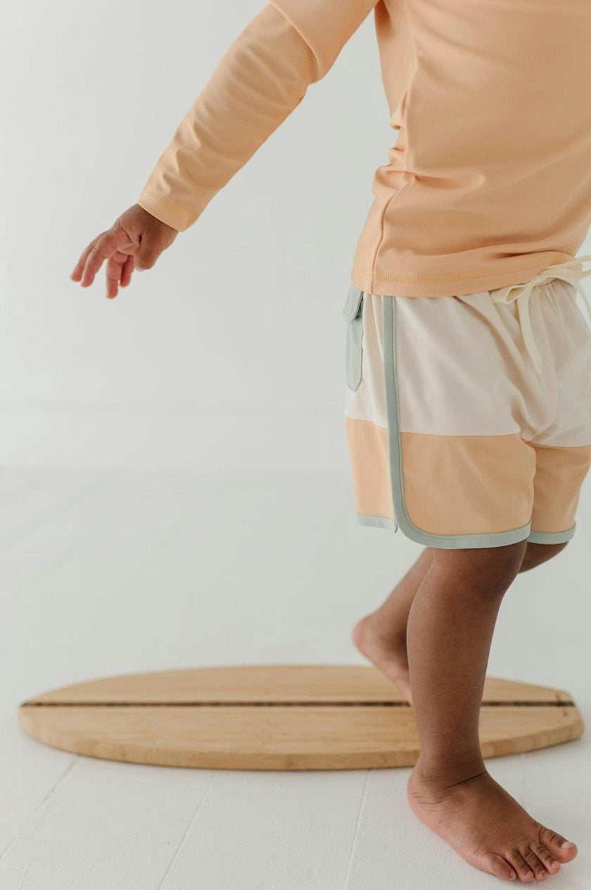 Boys Colorblock Swim Shorts in Ecru