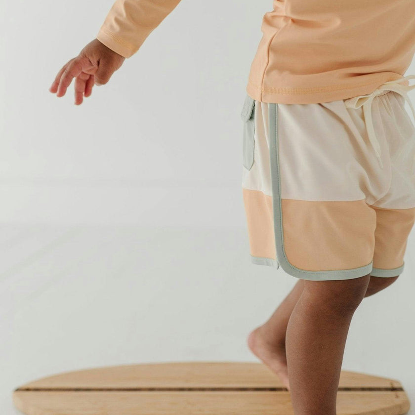 Boys Colorblock Swim Shorts in Ecru