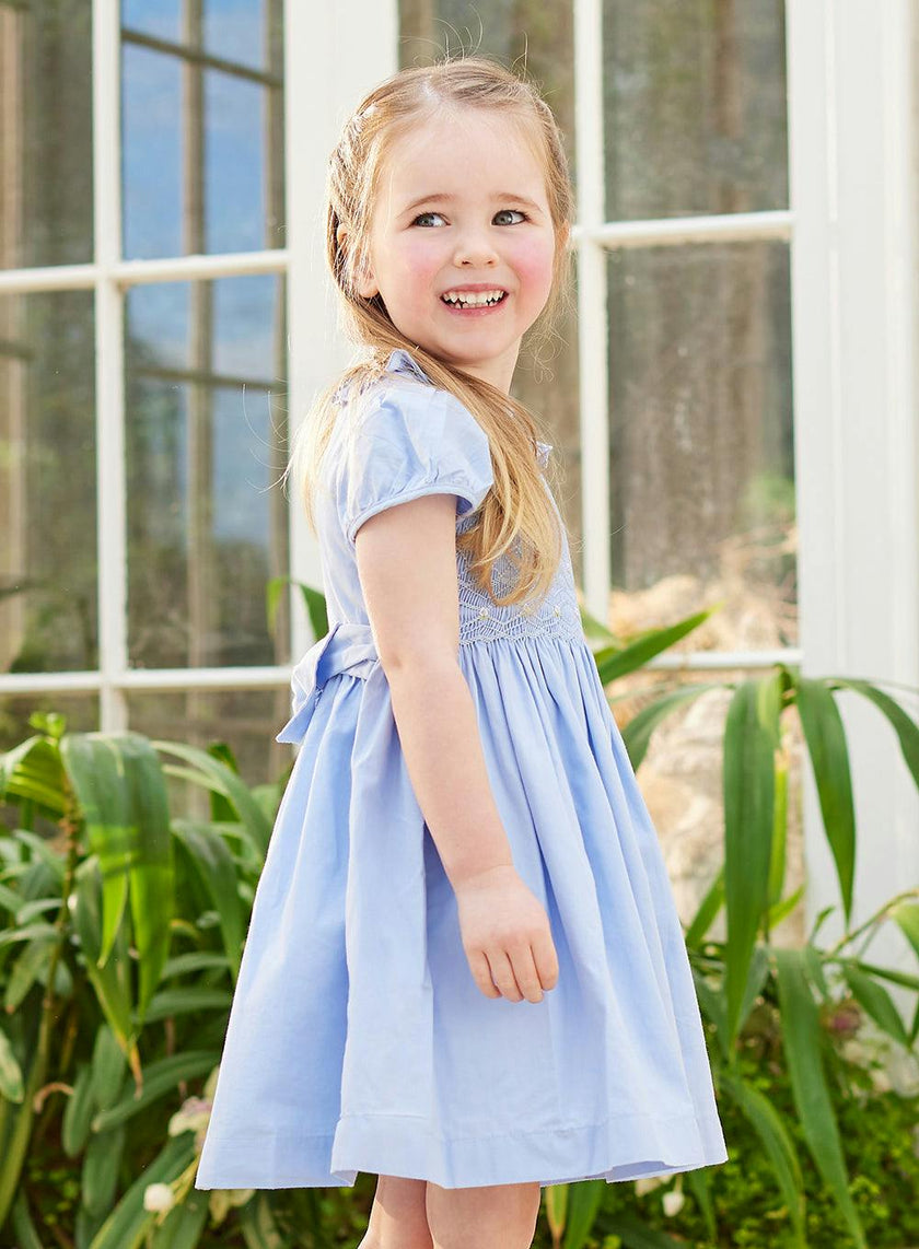 Willow Rose Hand Smocked Dress in Cornflower Blue