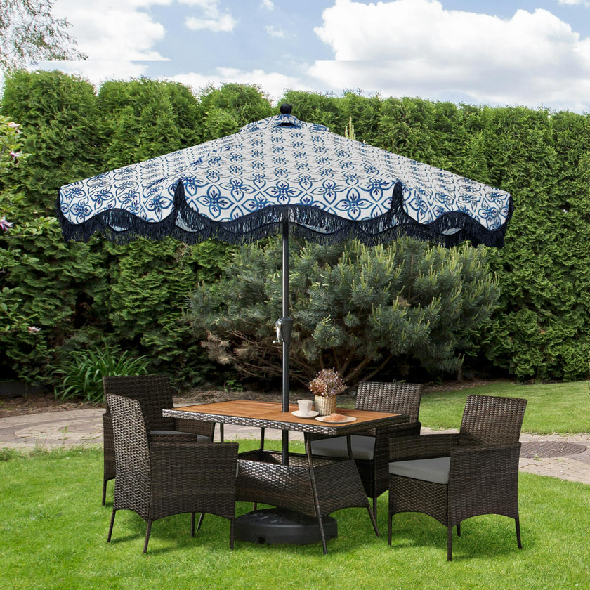 Outdoor 5-Piece Rattan and Acacia Wood Patio Dining Set with Four Chairs