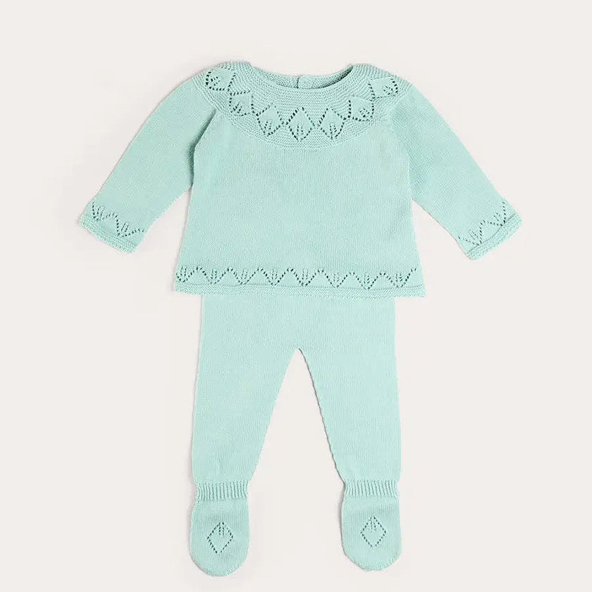 Diamond Openwork Three Piece Knitted Set in Sage Green (1-9mths)