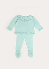 Diamond Openwork Three Piece Knitted Set in Sage Green (1-9mths)