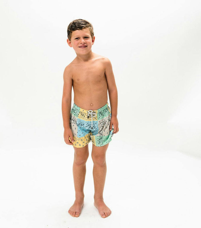 boy swim shorts bandana pastel