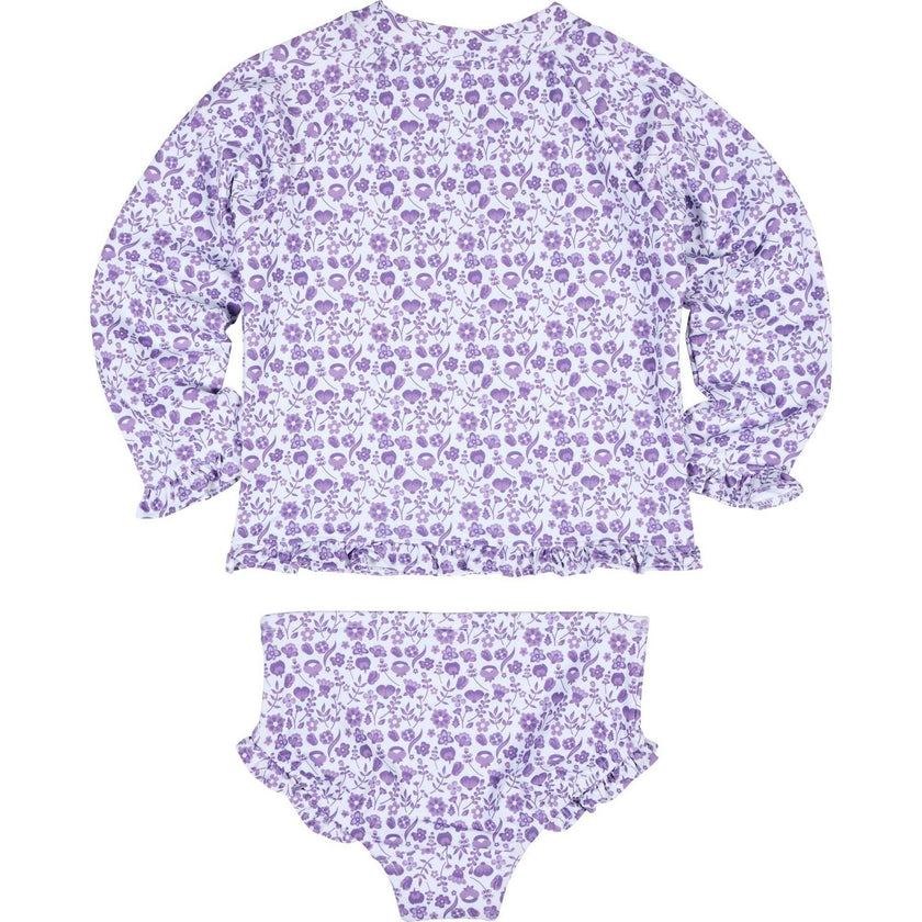 Floral Print Rashguard Swimsuit W/Ruffles