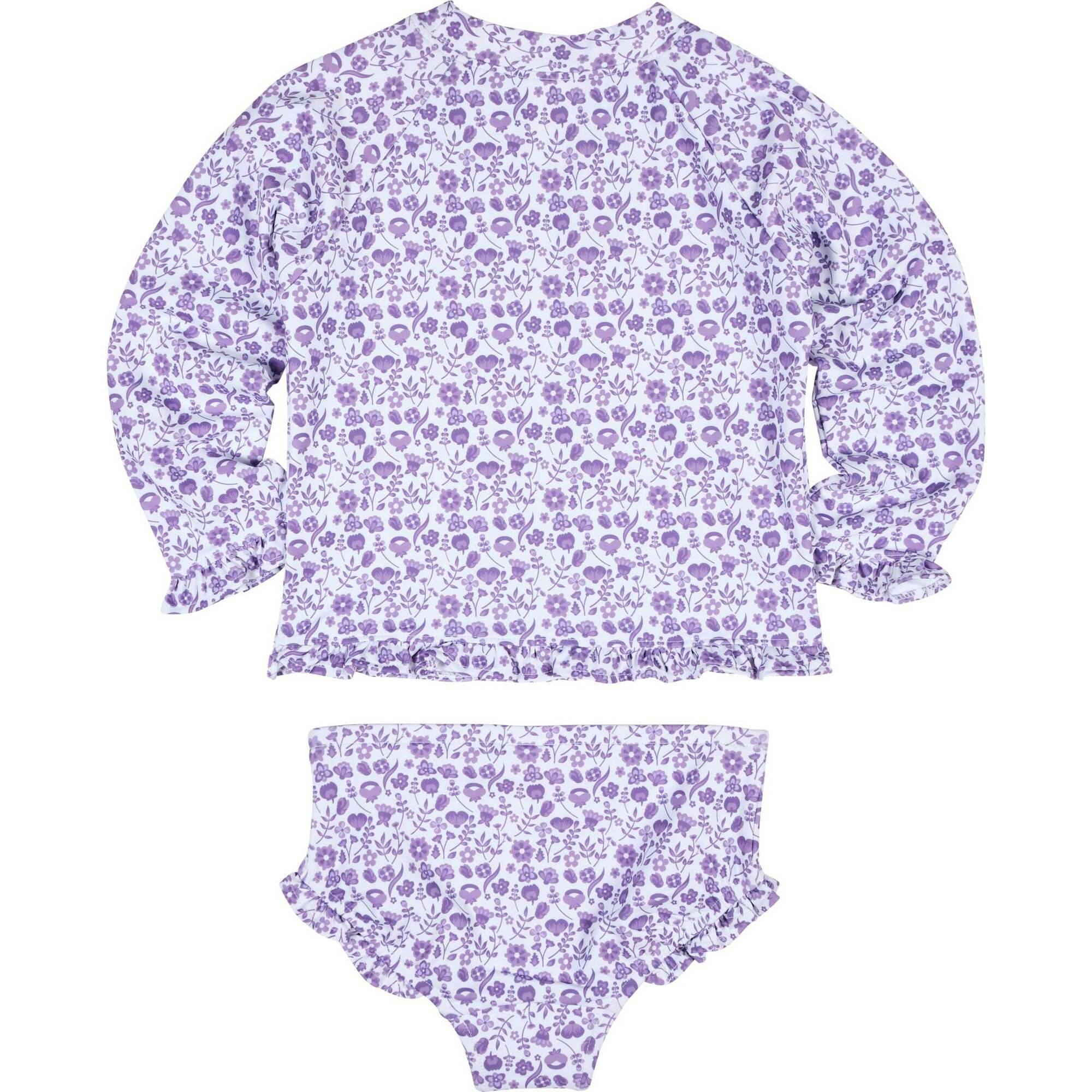 Floral Print Rashguard Swimsuit W/Ruffles