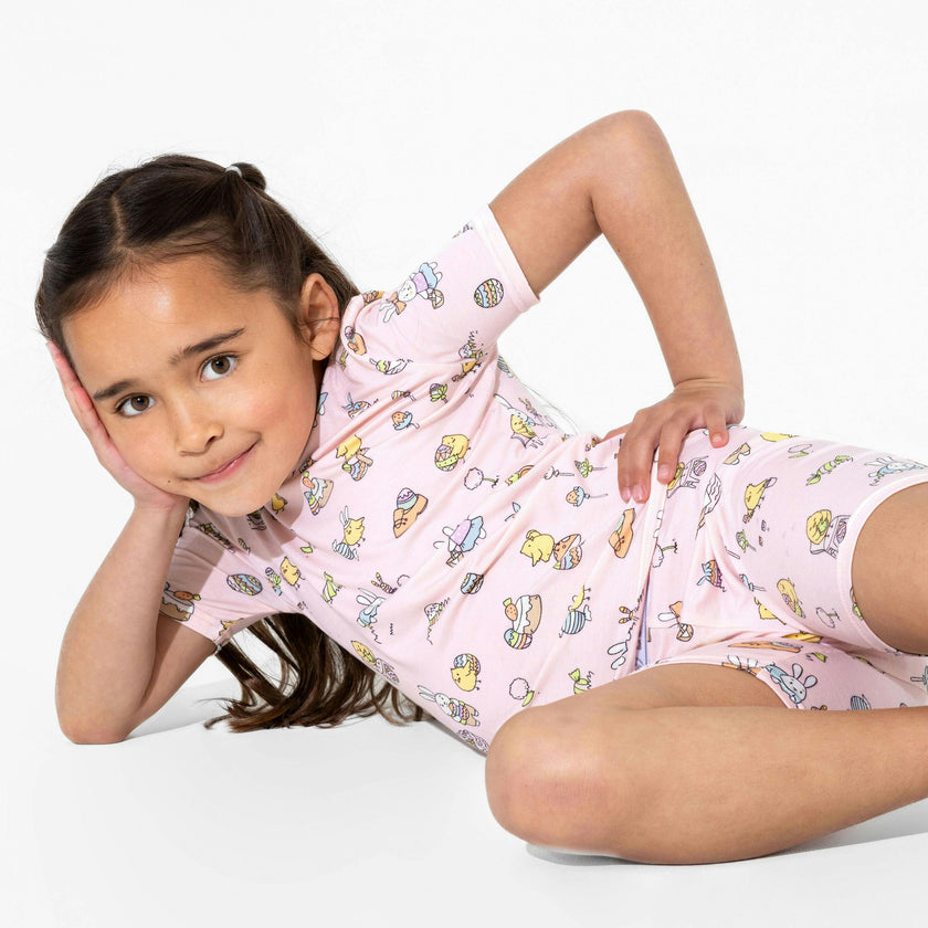 Easter Bunny Pink Bamboo Kids Pajama Short Set