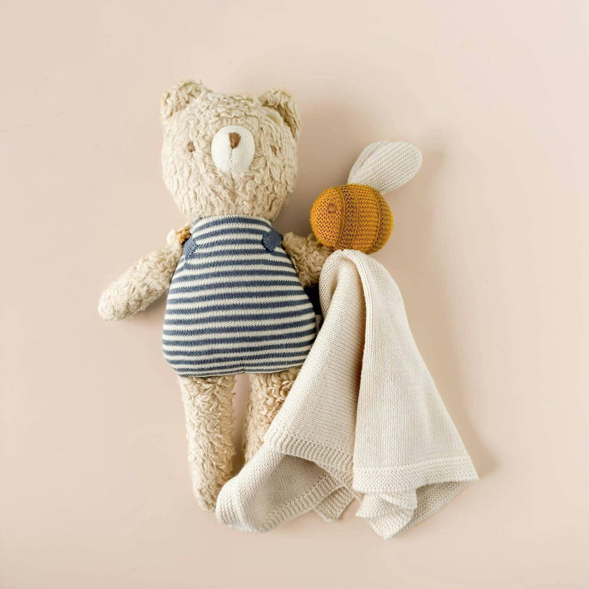 Henry Bear Plush Toy Lovey and Pacifier Clip Set - Bee