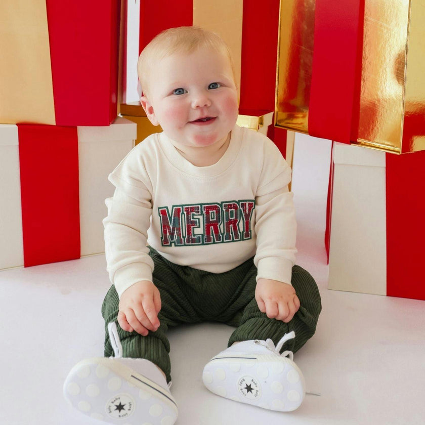 Merry Tartan Patch Christmas Long Sleeve Romper