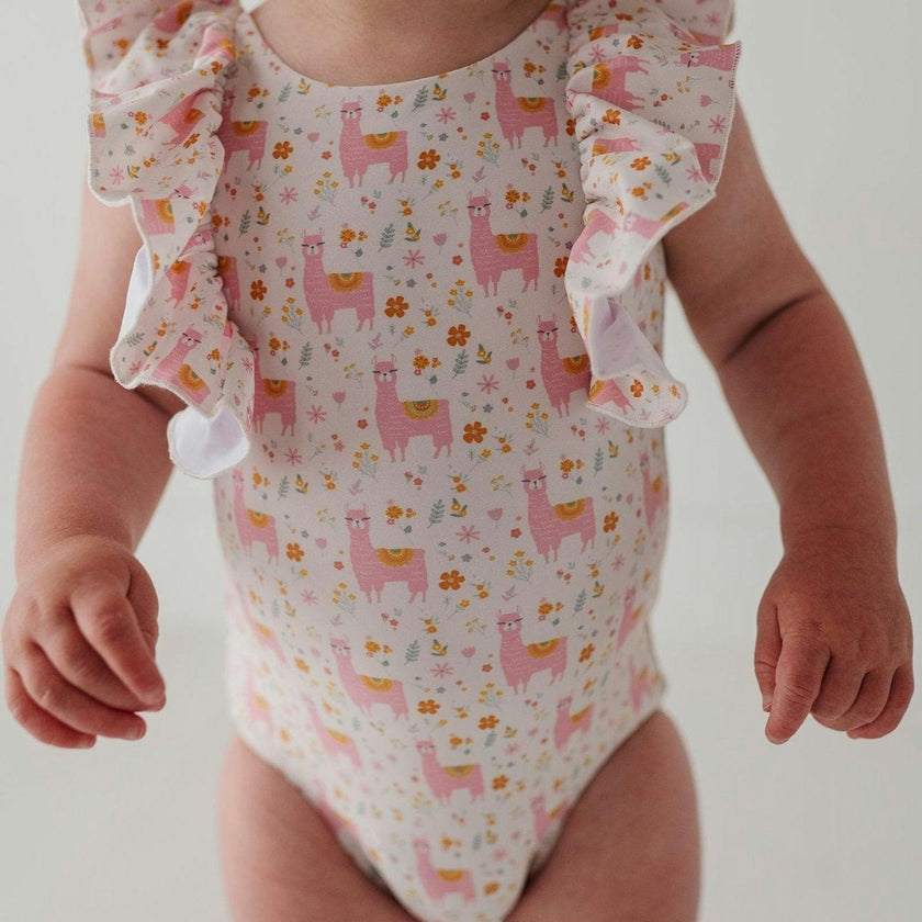 Baby Girl Ruffle Sleeve Cross Back Swimsuit