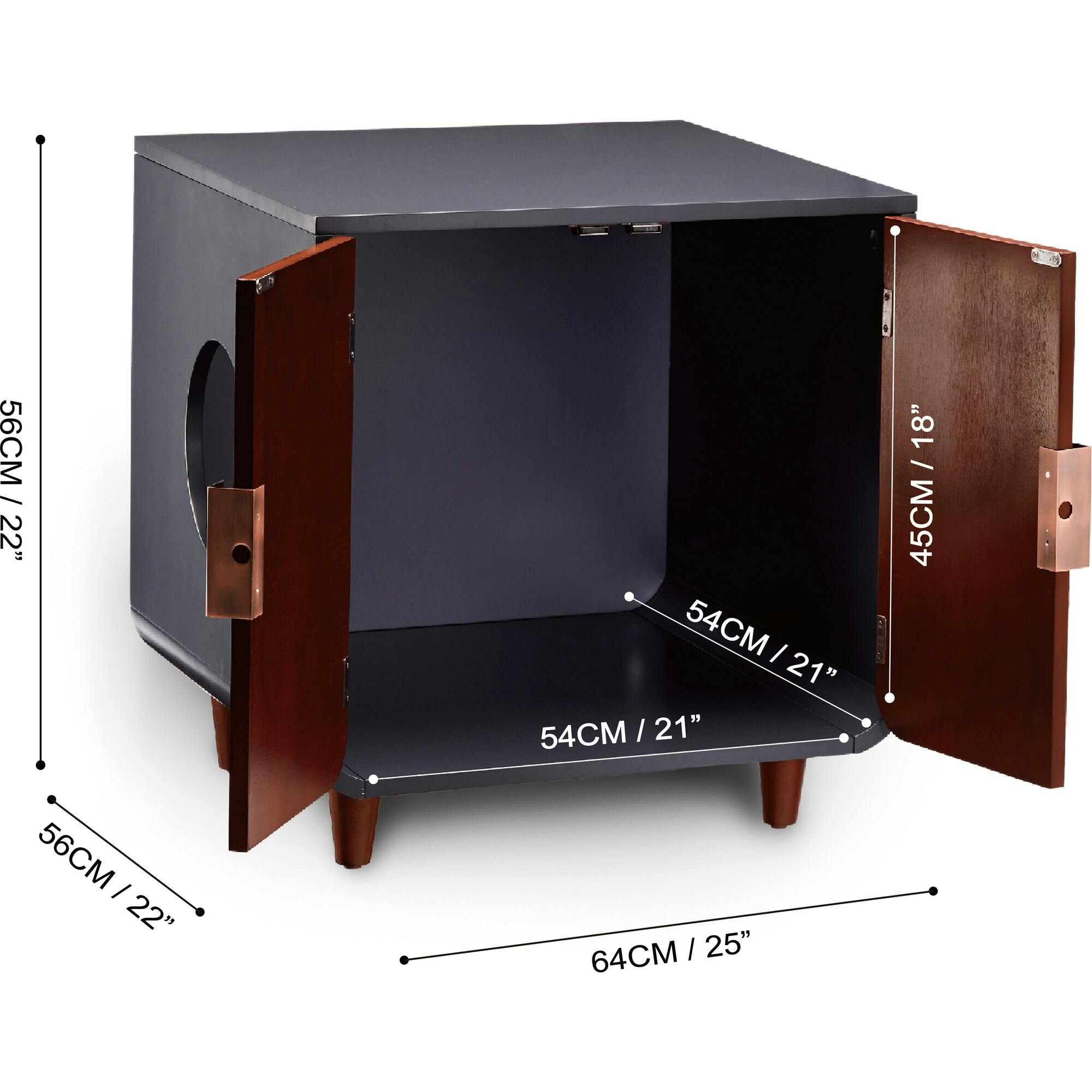 Dyad Mid Century Wooden Litter Box Cabinet and Side Table