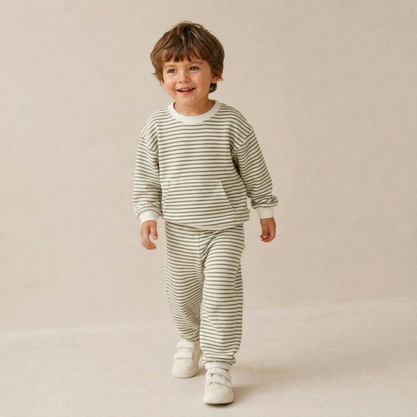 Organic Tee & Pant Slouch Set - Olive Stripes