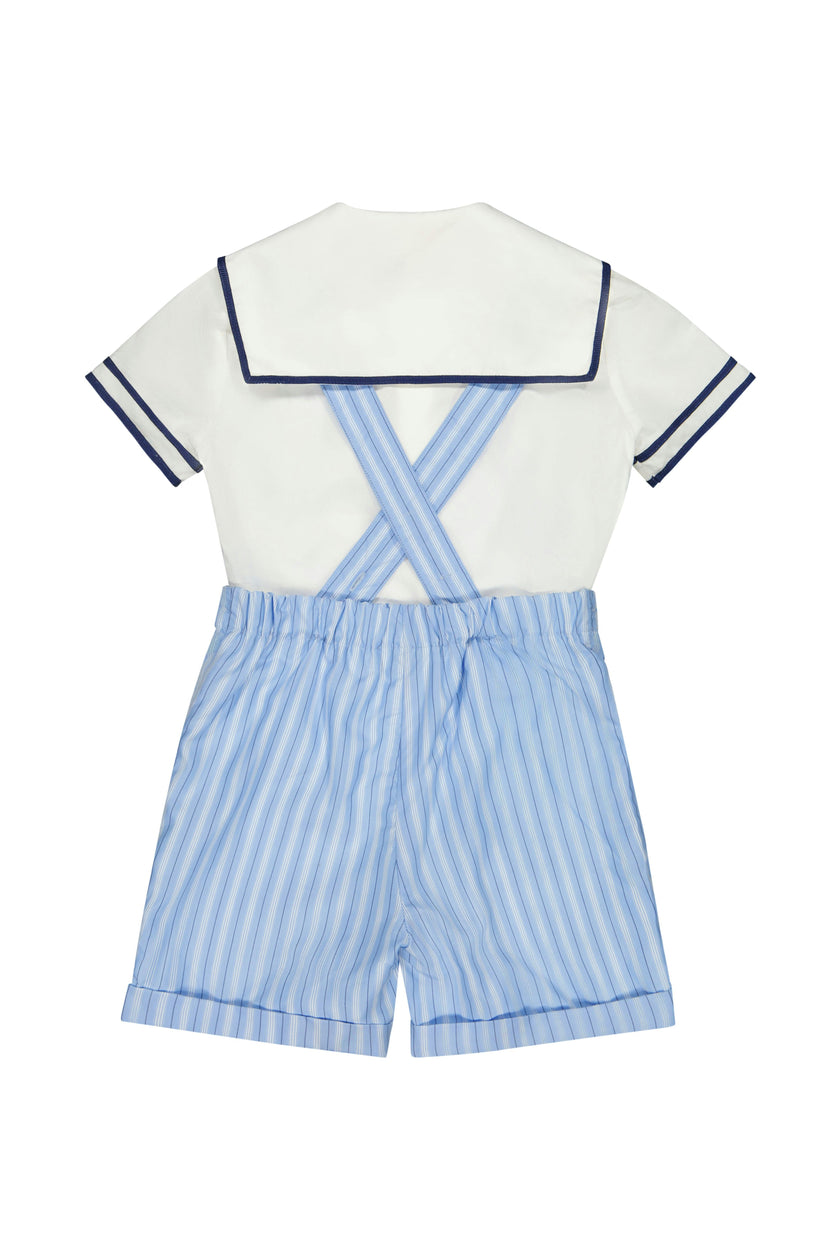 George Blue Stripe Sailor Overalls & Shirt Set