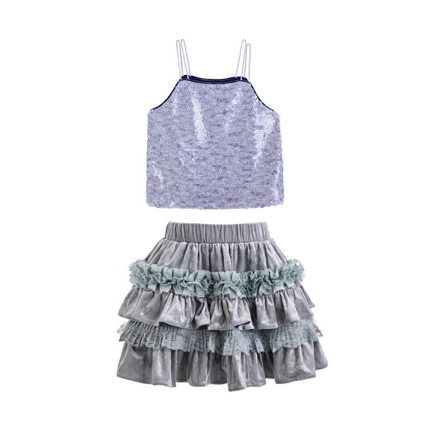 Lavender Anthea Sequin Ruffle Set