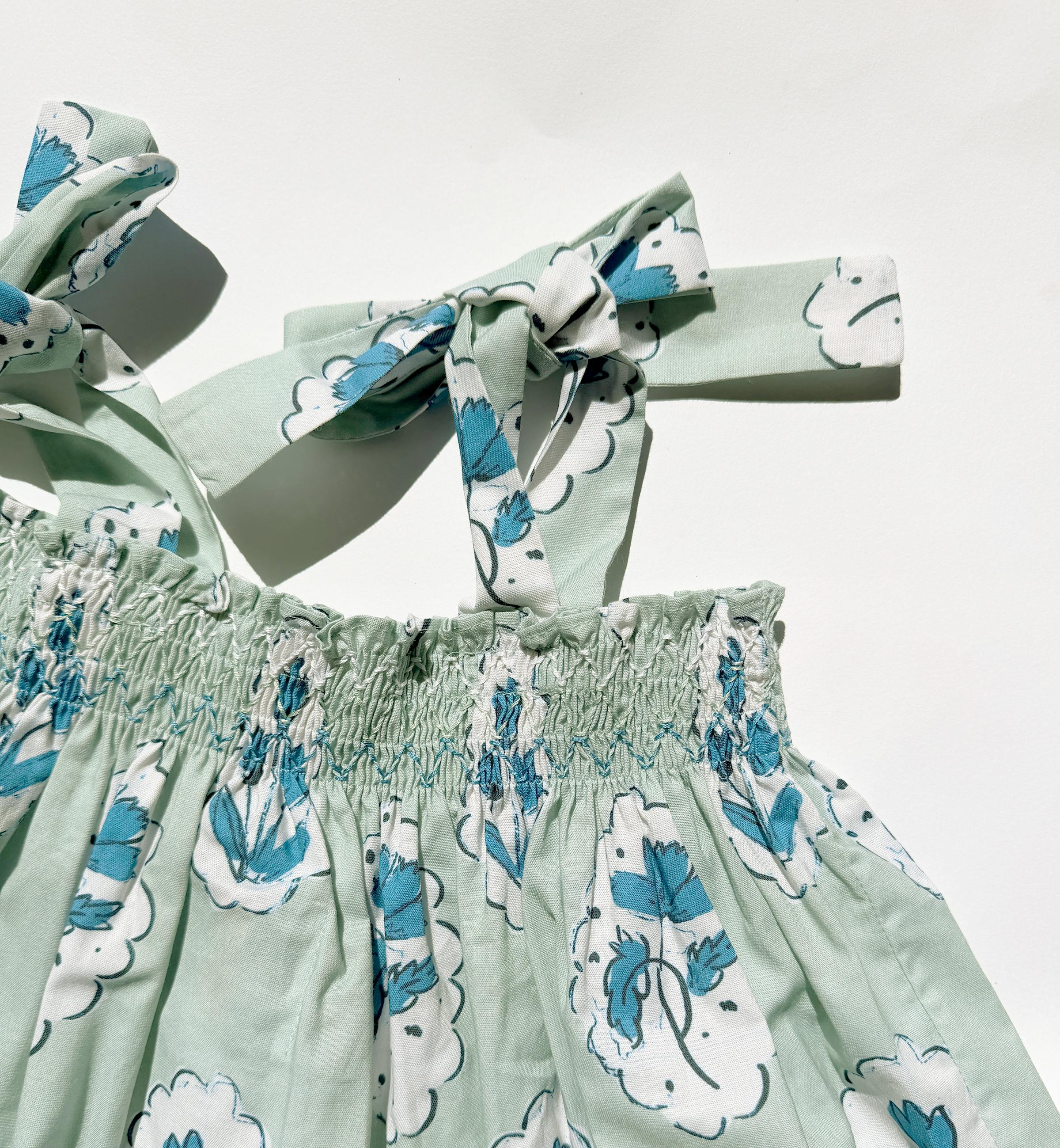 Teatime Dress | Smocked Tie Top | Medallion Flower Blue
