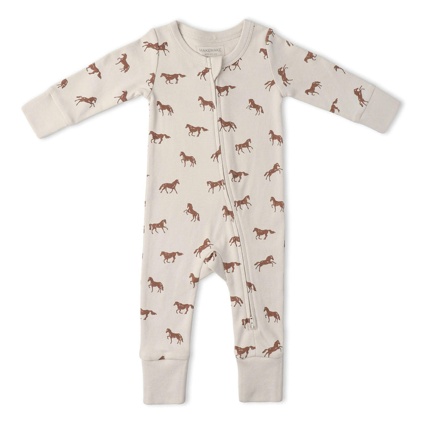 Organic 2-Way Zip Romper - Horses