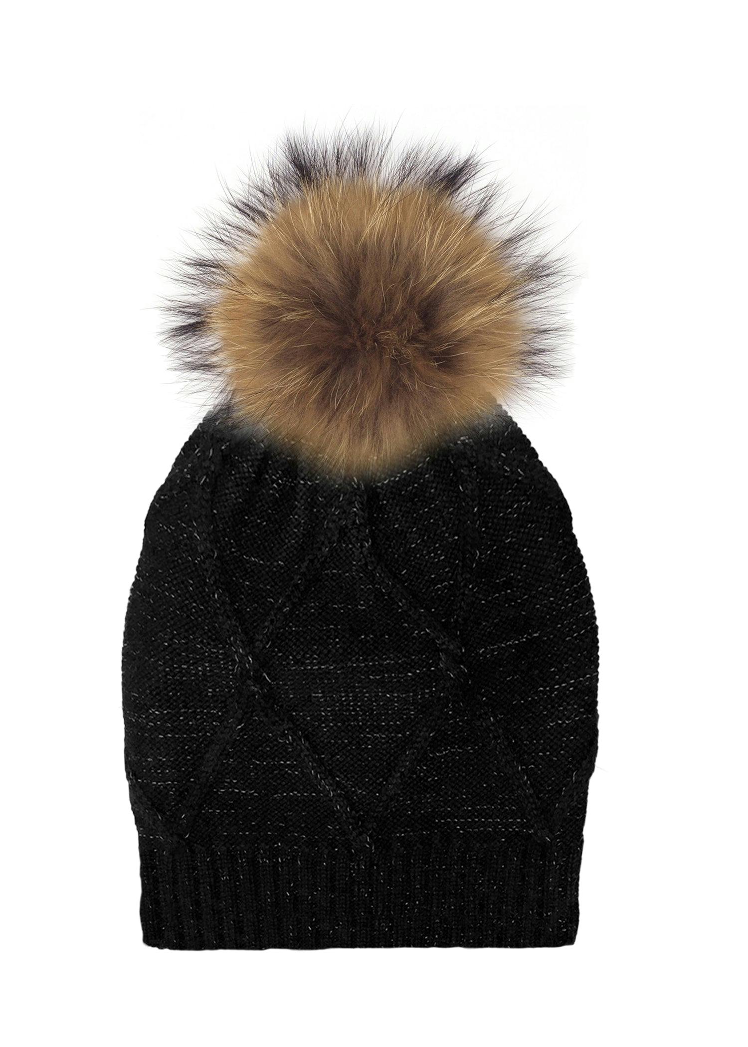 Diamond Knit Hat With a Genuine Fur Pom (TikTok)