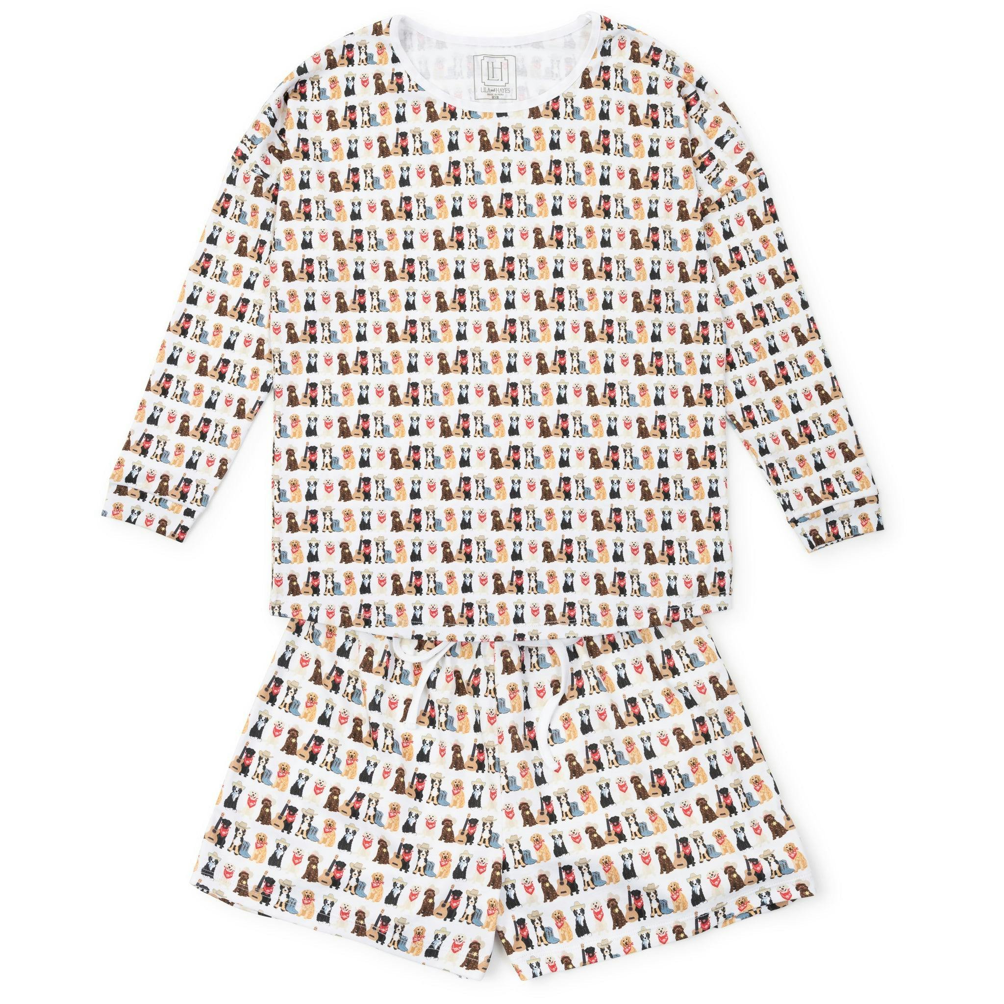 Anna Women's Longsleeve Short Set - Western Pups