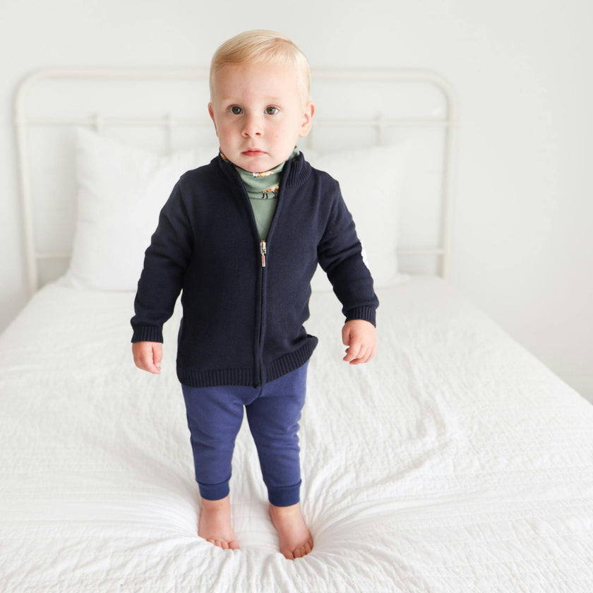 Navy Full Zip Sweater