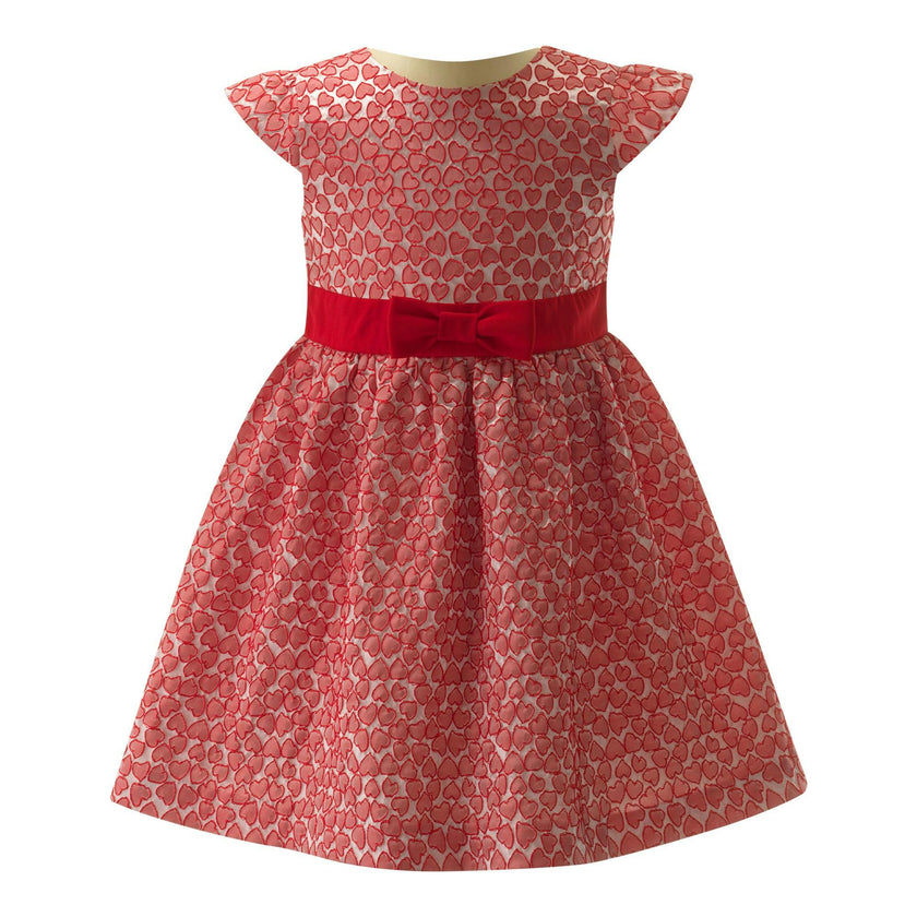 Heart Damask Cap Sleeve Ribbon Bow Waist Skirt Dress