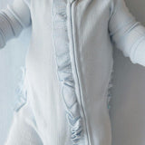 Soft Cloud Blue Pointelle Footie Ruffled Zippered One Piece