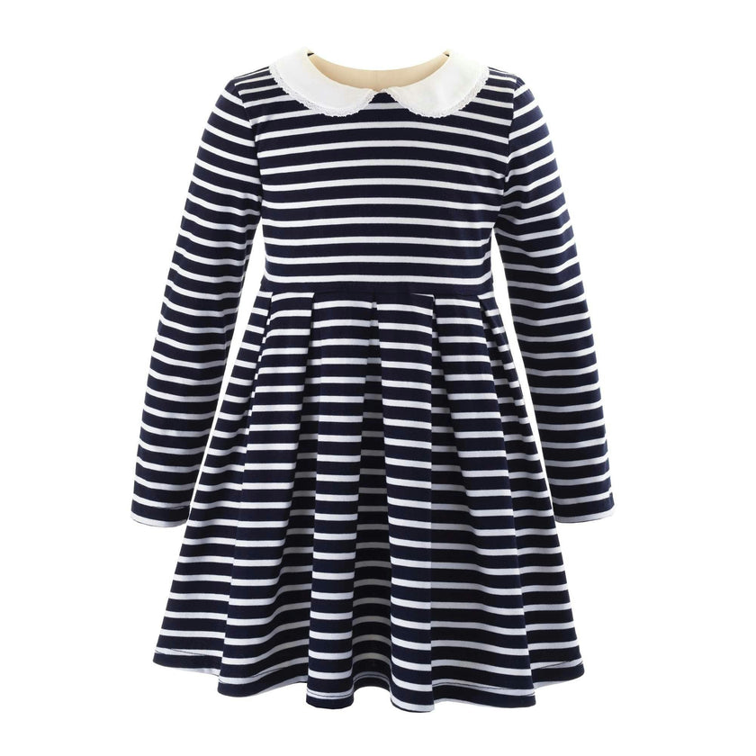 Long Sleeved Breton Striped Jersey Dress, Navy