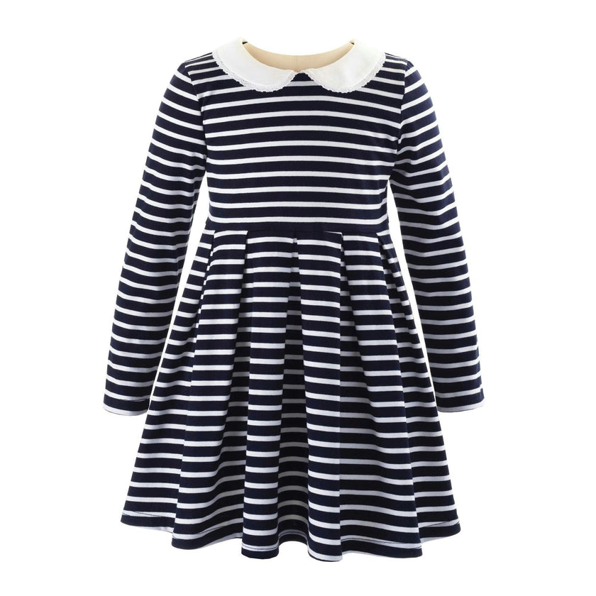 Long Sleeved Breton Striped Jersey Dress, Navy