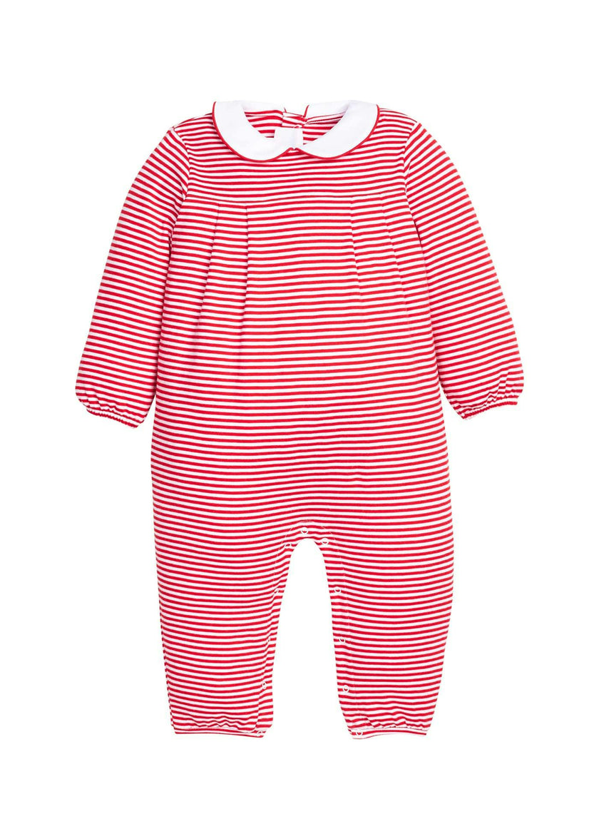 Pleated Peter Pan Romper - Red Stripe