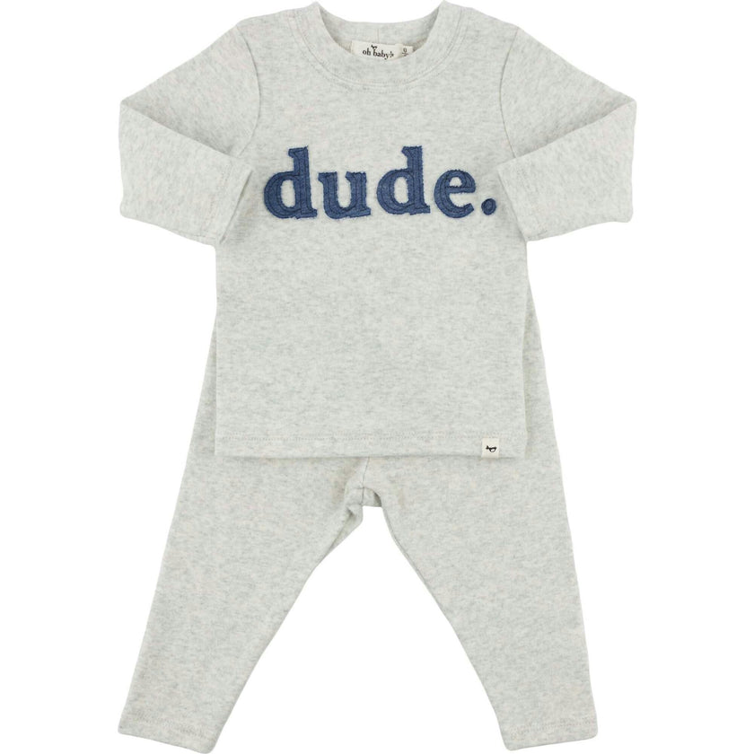 Denim "dude" Ribbed Applique L/S 2pc Set