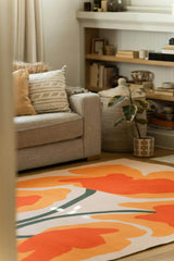 Orange Abstract Floral Sprig Rug by Sophie Deller