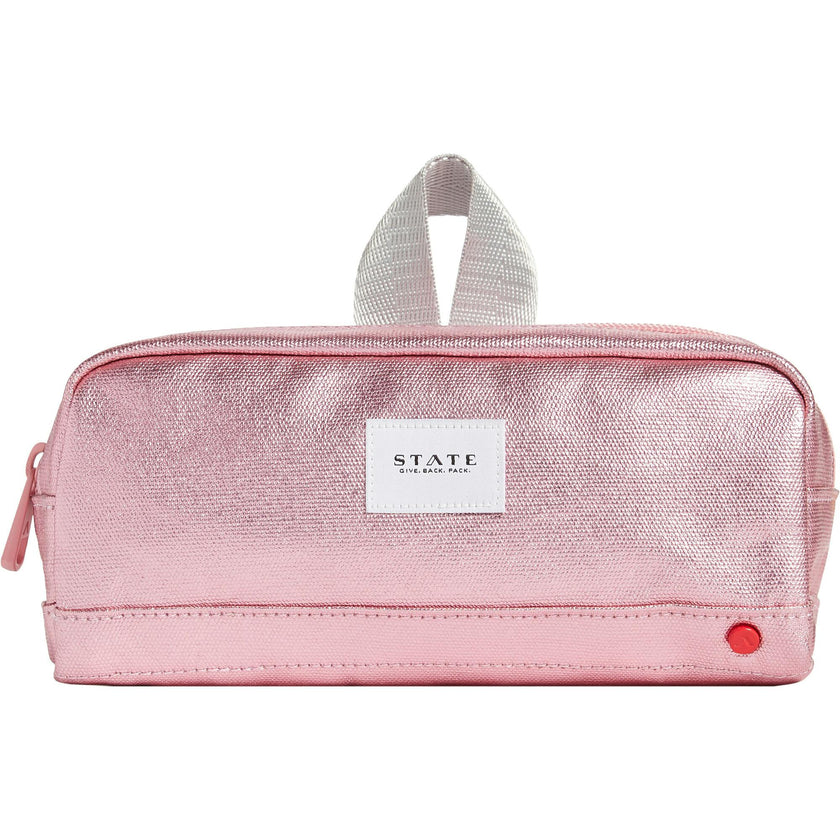 Clinton Pencil Case, Metallic Pink/Silver