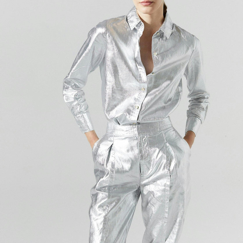 San Marino Metallic Linen Shirt - Silver